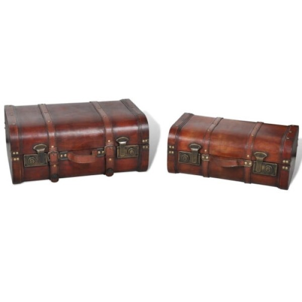 vidaXL 2x Vintage Brown Wooden Treasure Chest Storage Box / Ottoman / Trunk Bench